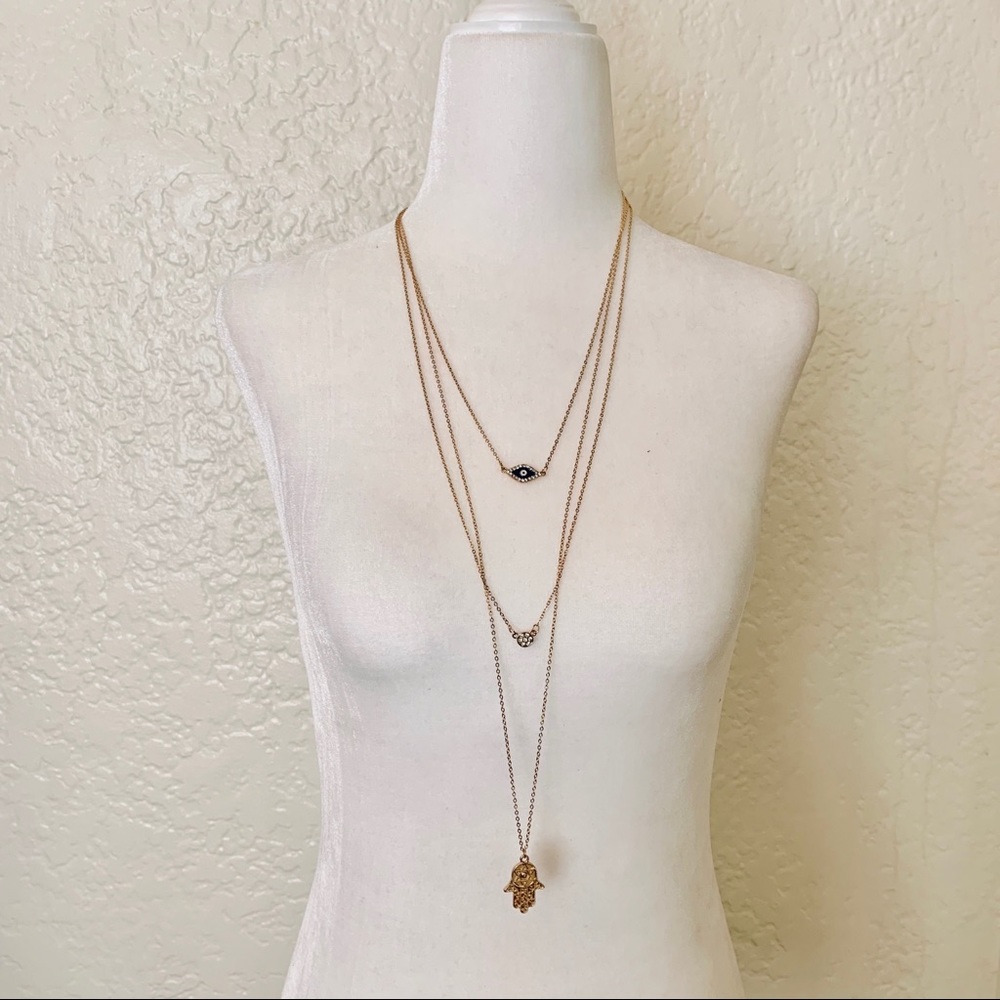 NWT Evil Eye Layered Necklace Pendant Gold - Picture 2 of 6